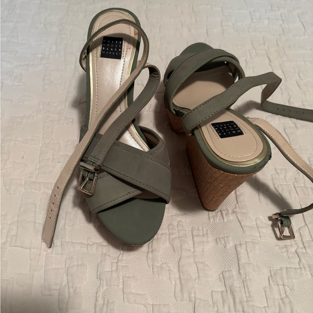 Green Strappy Wedge Sandals